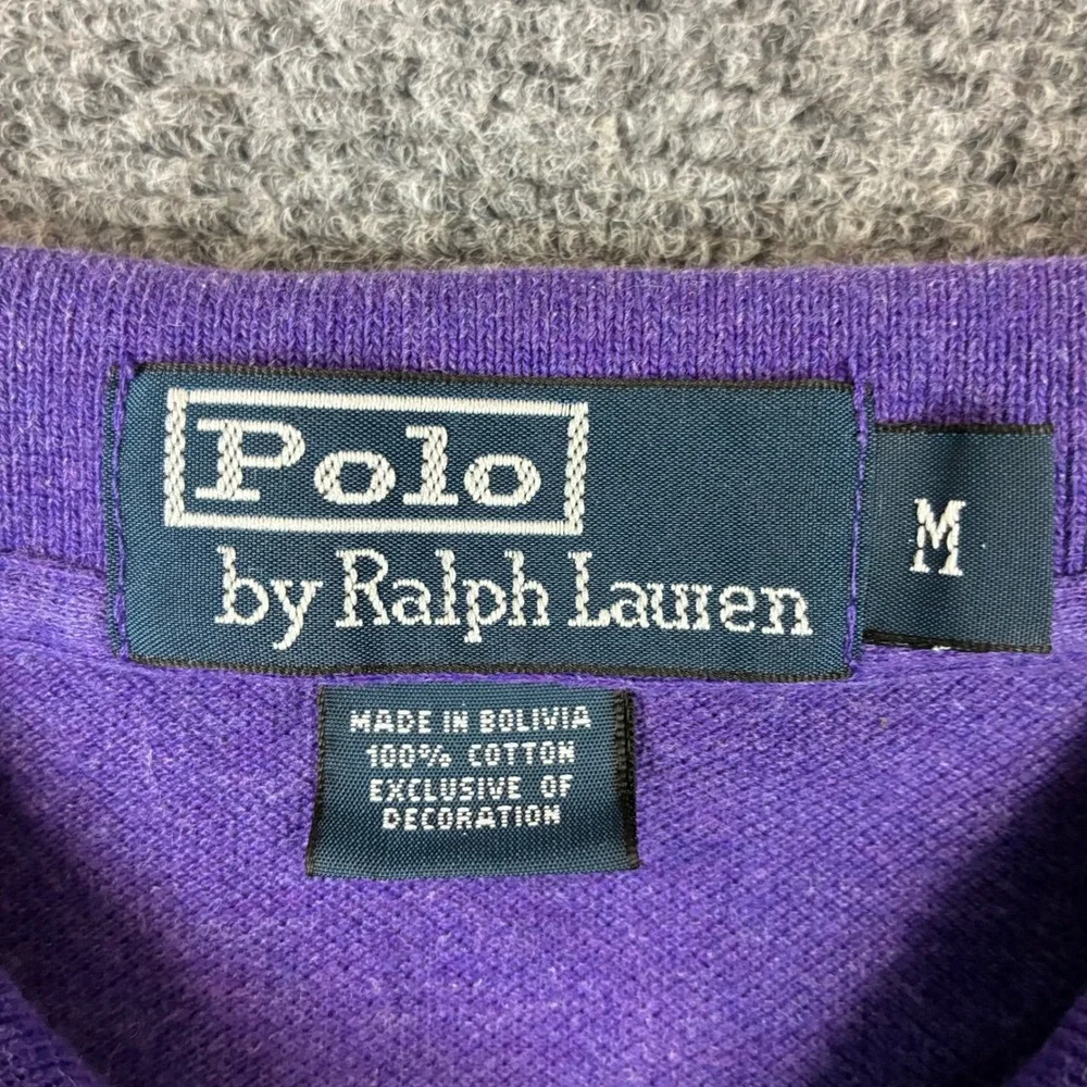 Polo Ralph Lauren Mens Purple Long Sleeve Pique Polo Shirt Green Pony Logo M
